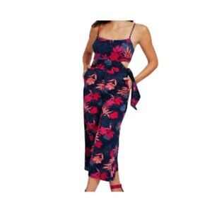 Colorful Floral Tank Jumpsuit Wide Leg Pink S Tropical Resort Vibrant Preppy